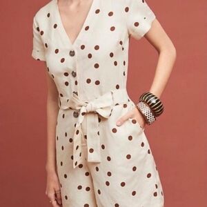 Anthropologie Beige and Brown Dot Jumpsuit